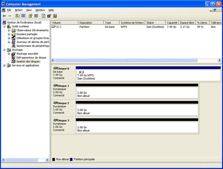 Un RAID rompu, disques composants exposés.